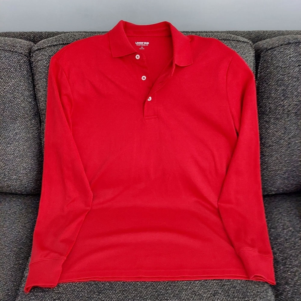 Land's End Red Long Sleeve Polo
